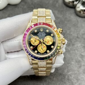 Rolex Daytona 18K Yellow Gold Black Dial Rainbow Diamonds 116598RBOW