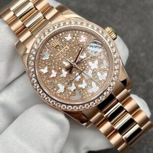 Rolex Lady-Datejust 31 Yellow Gold Mother of Pearl Butterfly Diamond Paved Dial & Diamond Bezel