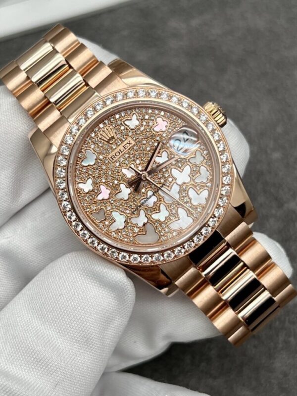 Rolex Lady-Datejust 31 Yellow Gold Mother of Pearl Butterfly Diamond Paved Dial & Diamond Bezel