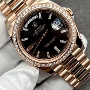 Rolex Day-Date 40mm Black Baguette Dial 18k Rose Gold