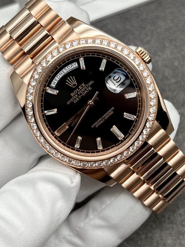 Rolex Day-Date 40mm Black Baguette Dial 18k Rose Gold