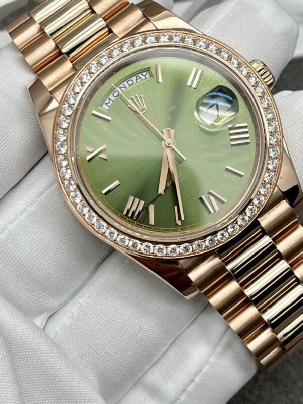 Rolex Day-Date 40mm Olive Green Dial With Diamond Bezel