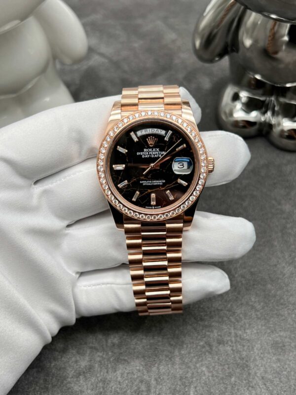 Rolex Day-Date 40 18k Rose Gold Eisenkiesel Diamond-set bezel and a President bracelet