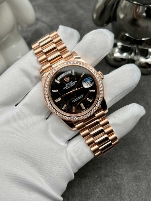 Rolex Day-Date 40 18k Rose Gold Eisenkiesel Diamond-set bezel and a President bracelet